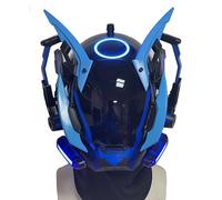 CyplayMach Cyberpunk Masque de cosplay LED bleu - Fermoir en M - Casque punk futuriste avec anneau lumineux avant pour Halloween, jeu de rôle et festivals (édition Blue Ling - Schtroumpf)