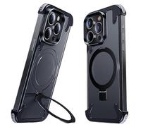 CYPOSLDN Coque sans Cadre pour IPhone 16 Pro/16 Pro Max, Coque en Métal Élégante Et Minimaliste avec Absorption des Chocs Et Béquille Invisible Intégrée,16pro Max,Black