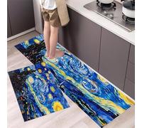 Cyprès du Ciel Étoilé Lot de 2 Tapis Cuisine antidérapants lavables, Style Peinture À l'huile Anti-Fatigue paillasson Cuisine pour décoration de Maison Bureau Debout, 50x80+50x120cm