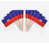 CYPS Lot de 100 drapeaux haïtiens cure-dents avec petit bâton pour cupcakes, décorations de fête, cocktail, nourriture, bar, gâteau