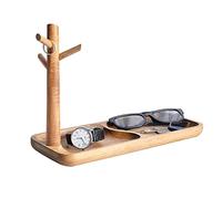 CYQGDKF Plateau à clés en bois pour table d'entrée, plateau à bijoux, plateau avec 3 supports à suspendre, pour bagues, téléphone, bracelets, montres (bois d'acacia)