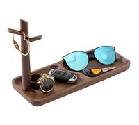 CYQGDKF Plateau à clés en bois pour table d'entrée, plateau à bijoux, plateau avec 3 supports à suspendre, pour bagues, téléphone, bracelets, montres (Bois de noyer)