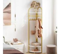 CYQQRDZSW Porte Manteau d'angle, Porte Manteaux Autoportant avec Support Rangement Trois Niveaux, Adapté Buanderie d'entrée(Gold)