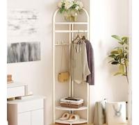 CYQQRDZSW Porte Manteau d'angle, Porte Manteaux Autoportant avec Support Rangement Trois Niveaux, Adapté Buanderie d'entrée(White)