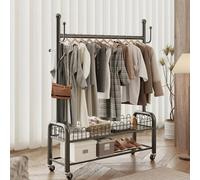 CYQQRDZSW Porte Manteau sur Pieds avec Roulettes, Porte-vêtements, Porte Manteaux Multifonctionnel avec Paniers de Rangement et Porte-chaussures, Utilisé Dans Chambres et Salonsa(Black,120cm/47in)