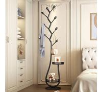 CYQQRDZSW Porte Manteau sur Pieds en Métal, Porte Manteaux en Forme d'arbre pour Hall d'entrée, Coat Rack avec Panier de Rangement, Suspendre Vêtements, Chapeaux(Black)