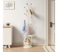 CYQQRDZSW Porte Manteau sur Pieds en Métal, Porte Manteaux en Forme d'arbre pour Hall d'entrée, Coat Rack avec Panier de Rangement, Suspendre Vêtements, Chapeaux(White)