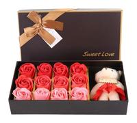 Cyrank 12 Rose Fleur Savon Fleur, Roses Artificielles Coffrets Cadeaux pour Femmes De Savon Ours on Cadeau De La Saint-Valentin avec Boîte Cadeau pour Sa Copine (Rouge)