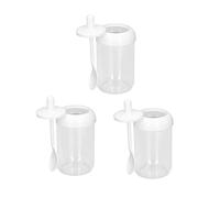Cyrank 3 pièces sucrier en plastique avec ensemble de couvercles de cuillère, pot de sel avec cuillère et couvercle pots à épices clairs de cuisine pour comptoir à la maison