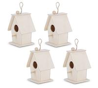 Cyrank 4 pièces nichoirs en Bois Non Peints, nichoir Suspendu pour nichoir à Oiseaux extérieur kit de nichoirs à Oiseaux Bricolage nichoir à Peindre pour Enfants, 2.6x1.6x2inch