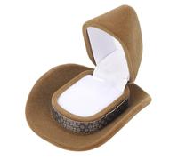 Cyrank Boîte à bagues vintage, boîte à bagues pour chapeau de cowboy, porte-boucles d'oreilles à flocage souple, petit étui à bijoux portable pour cérémonie de mariage