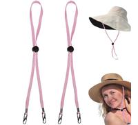 Cyrank Corde coupe-vent 2 pièces pour chapeau, sangle de chapeau réglable flexible amovible coupe-vent chapeau mentonnière sangle anti-perte avec clips chapeau mentonnière(rose)