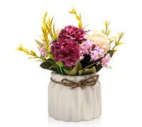 Cyrank Décor de Fleurs en Pot, Fausses Fleurs avec Vase Bouquet de Fleurs artificielles en Pot Hortensia avec Vase pour Maison Ferme Bureau Rebord de fenêtre centres de Table décor d'étagère(Blanche)