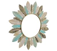 Cyrank Décoration Murale esthétique, Sculpture d'art Mural Minimaliste Moderne à Suspendre, Miroir Mural avec décoration de Plumes en métal