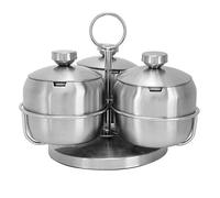 Cyrank Ensemble de pots à épices, ensemble de récipients d'assaisonnement en acier inoxydable avec cuillère à couvercle et pot à condiments rotatif pour sel, sucre, poivre
