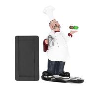 Cyrank Figurines de Chef en résine Ornements décoratifs, Tableau de Menu Gros Chef français décor de Cuisine Cuisinier café Bar Statue Figurines de Chef français avec Plateau Tableau d'affichage