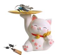 Cyrank Key Tree, Key Organizer entrée porte - clés en bois plateau de table porte - clés arbre mur bijoux organisateur porte - bijoux affichage japonais Lucky Cat récepteur plateau statue(02)