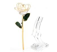 Cyrank Or rose 24 carats, véritable rose plongé en or avec support, 1 pièce, style classique, variété dorée, rose artificiel plaqué or, parfait pour la Saint-Valentin