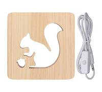 Cyrank Veilleuse LED, écureuil creux en bois 3D et veilleuse gland pour enfants USB alimentation lampe de chevet pour enfants cadeau de Noël nouvel an