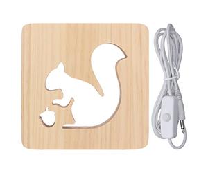 Cyrank Veilleuse LED, écureuil creux en bois 3D et veilleuse gland pour enfants USB alimentation lampe de chevet pour enfants cadeau de Noël nouvel an