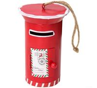 CYRENT Décoration de Noël en fer à suspendre sur le thème du Père Noël avec boîte aux lettres et boîte cadeau avec lettres rouges pour affichage festif (boîte aux lettres 3D/65 g)