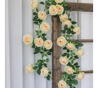 CYRENT Guirlande de roses artificielles réalistes pour décoration de maison et de centre commercial, 1 guirlande florale artificielle de 9 m avec 21 fleurs réalistes pour décoration murale et porte