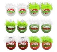 CYRENT Lot de 12 boules de Noël vertes avec motifs ronds et plats avec poilu pour sapin de Noël, couronne et décoration rustique (boule)