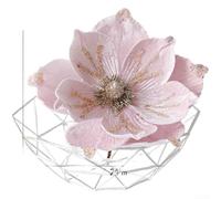 CYRENT Magnolia artificiel avec flocage en velours, conçu pour Noël pour la décoration de vacances, pétales en tissu réalistes pour une utilisation saisonnière dans divers endroits (rose)