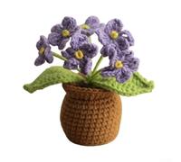 CYRENT Mini pot de fleurs artificiel tricoté au crochet Forget Me Not pour décoration d'intérieur Violet