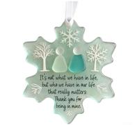 CYRENT Ornement de Noël à suspendre en forme de flocon de neige en acrylique et verre de mer, décoration d'arbre souvenir d'amitié, léger, 8 x 8 cm, pour vacances, maison, bureau (vert)