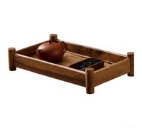CYRENT Plateau à thé en bois de noyer de style chinois, fait à la main, bords lisses, organiseur rustique pour accessoires de thé, desserts, fruits, maison, bureau, plusieurs tailles (taille moyenne