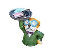 CYRENT Plateau de jardin en résine à énergie solaire pour chien, rangement ouvert, capteur de lumière automatique, extérieur, terrasse, décoration résistante aux intempéries, pour bureau, entrée, 23,5