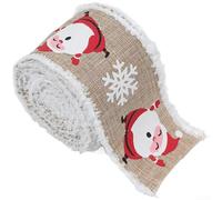 CYRENT Ruban de Noël avec imprimés Père Noël et flocons de neige pour boîtes cadeaux, décoration, tissu imitation lin 200 x 5,3 cm pour travaux manuels (A)