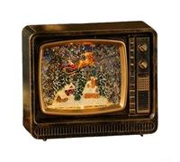 CYRENT Veilleuse de Noël en forme de boîte à musique, boule à neige avec mélodies qui tombent, décoration TV Père Noël, bonhomme de neige, élan, alimentation par piles USB, décoration d'intérieur