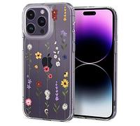 CYRILL by Spigen Cecile Coque Compatible iPhone 14 Pro Max 6.7 Pouces (2022) Fleur Transparent TPU Grip Protection Bumper - Jardin de Fleurs