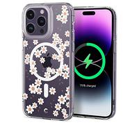 CYRILL by Spigen Cecile Mag [Charge sans Fil Magnétique] Coque Compatible iPhone 14 Pro 6.1 Pouces (2022) Fleur Transparent TPU Grip Protection Bumper - Marguerite Blanche Mag