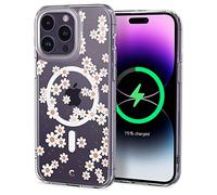 CYRILL by Spigen Cecile Mag [Charge sans Fil Magnétique] Coque Compatible iPhone 14 Pro Max 6.7 Pouces (2022) Fleur Transparent TPU Bumper - Marguerite Blanche Mag