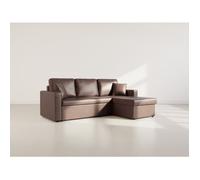 Bestmobilier - Cyrus - Canapé d'angle réversible 4 Places - Convertible avec Coffre - en Simili, Marron