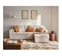 Cyrus - canapé d'angle réversible 4 places - convertible avec coffre - en velours côtelé - Beige