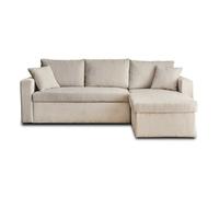 Bestmobilier - Canapé d'angle Convertible avec Coffre Réversible Cyrus en Velours Côtelé - Canapé Lit - Sofa Beige 4 Places - Angle Droit - ou Gauche - Salon