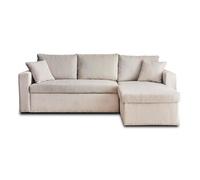Bestmobilier Canapé d'angle Cyrus convertible réversible avec coffre velours côtelé Beige 4 places