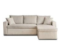 Best Mobilier - Canapé d'angle Convertible avec Coffre Réversible Cyrus en Velours Côtelé - Canapé Lit - Sofa Beige 4 Places - Angle Droit - ou Gauche - Salon