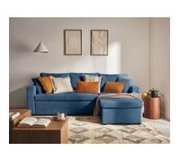 Cyrus - canapé d'angle réversible 4 places - convertible avec coffre - en velours côtelé - Bleu