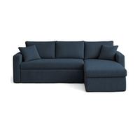 Bestmobilier Canapé d'angle Cyrus 4 places réversible convertible avec coffre velours côtelé bleu