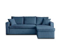 Bestmobilier - Canapé d'angle Convertible avec Coffre Réversible Cyrus en Velours Côtelé - Canapé Lit - Sofa Bleu 4 Places - Angle Droit - ou Gauche - Salon