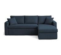 Bestmobilier Canapé d'angle Cyrus 4 places réversible convertible avec coffre velours côtelé bleu