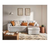 Best Mobilier - Canapé d'angle Convertible avec Coffre Réversible Cyrus en Velours Côtelé - Canapé Lit - Sofa Gris Clair 4 Places - Angle Droit - ou Gauche - Salon