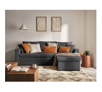 Cyrus - canapé d'angle réversible 4 places - convertible avec coffre - en velours côtelé - Gris foncé