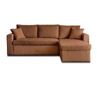 Best Mobilier - Canapé d'angle Convertible avec Coffre Réversible Cyrus en Velours Côtelé - Canapé Lit - Sofa Terracotta 4 Places - Angle Droit - ou Gauche - Salon