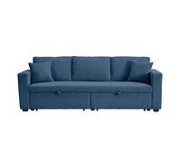Cyrus - Canapé droit 3 places convertible en velours côtelé - Bleu